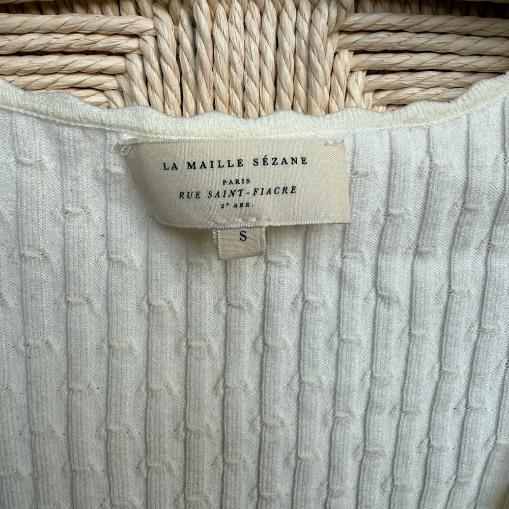 Sezane Cream Ribbed Button-Down Sweater Top - Picture 3 of 3